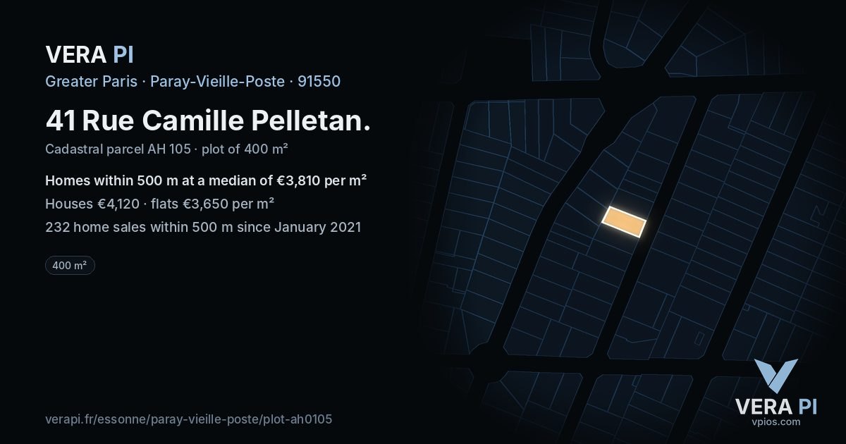 41 Rue Camille Pelletan, Paray-Vieille-Poste at night – the plot lit, the parcels around coloured by the prices near them
