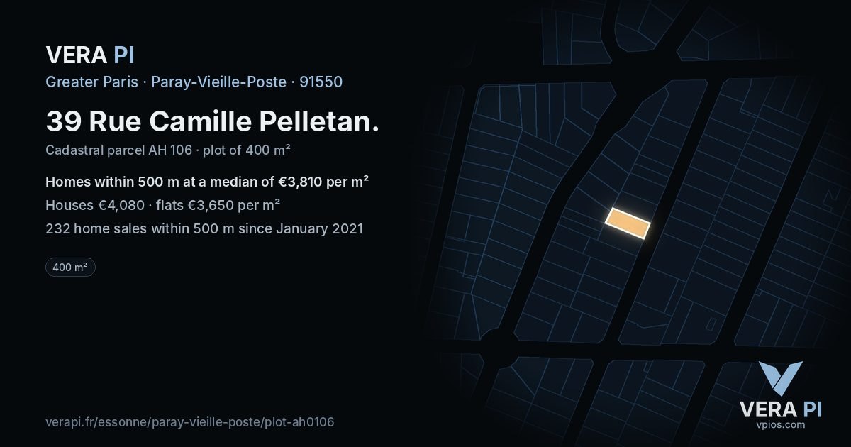 39 Rue Camille Pelletan, Paray-Vieille-Poste at night – the plot lit, the parcels around coloured by the prices near them