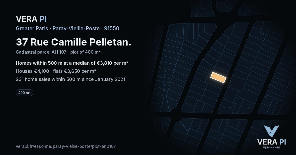 37 Rue Camille Pelletan, Paray-Vieille-Poste at night – the plot lit, the parcels around coloured by the prices near them