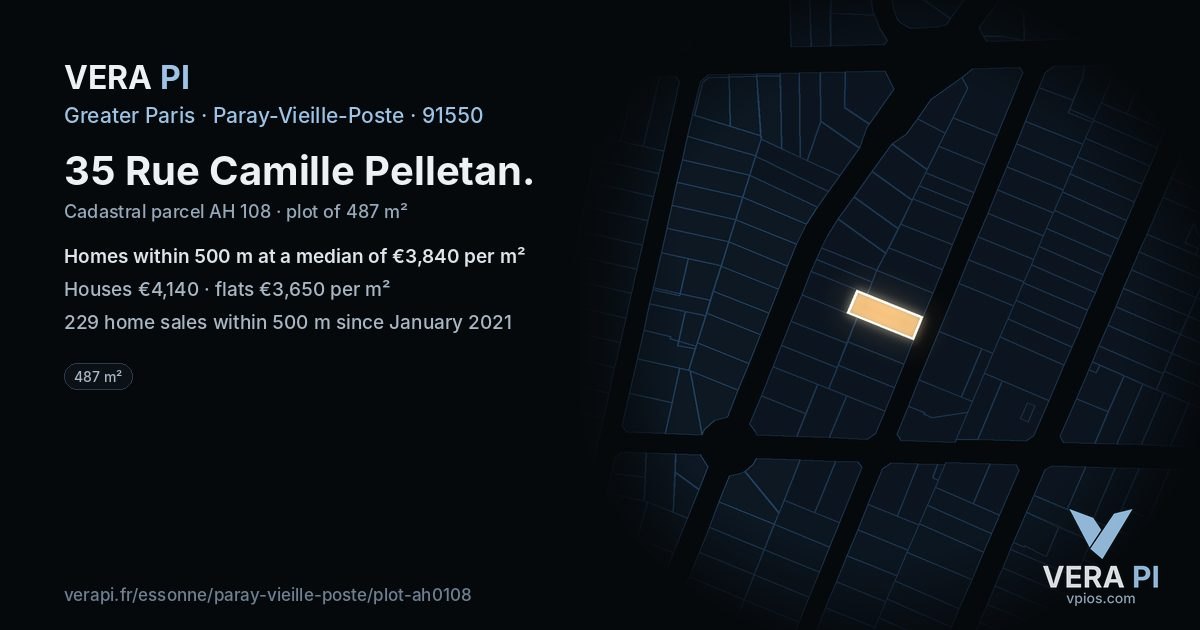 35 Rue Camille Pelletan, Paray-Vieille-Poste at night – the plot lit, the parcels around coloured by the prices near them