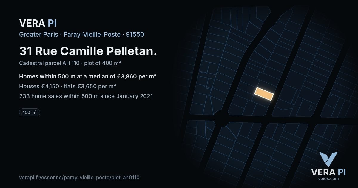 31 Rue Camille Pelletan, Paray-Vieille-Poste at night – the plot lit, the parcels around coloured by the prices near them
