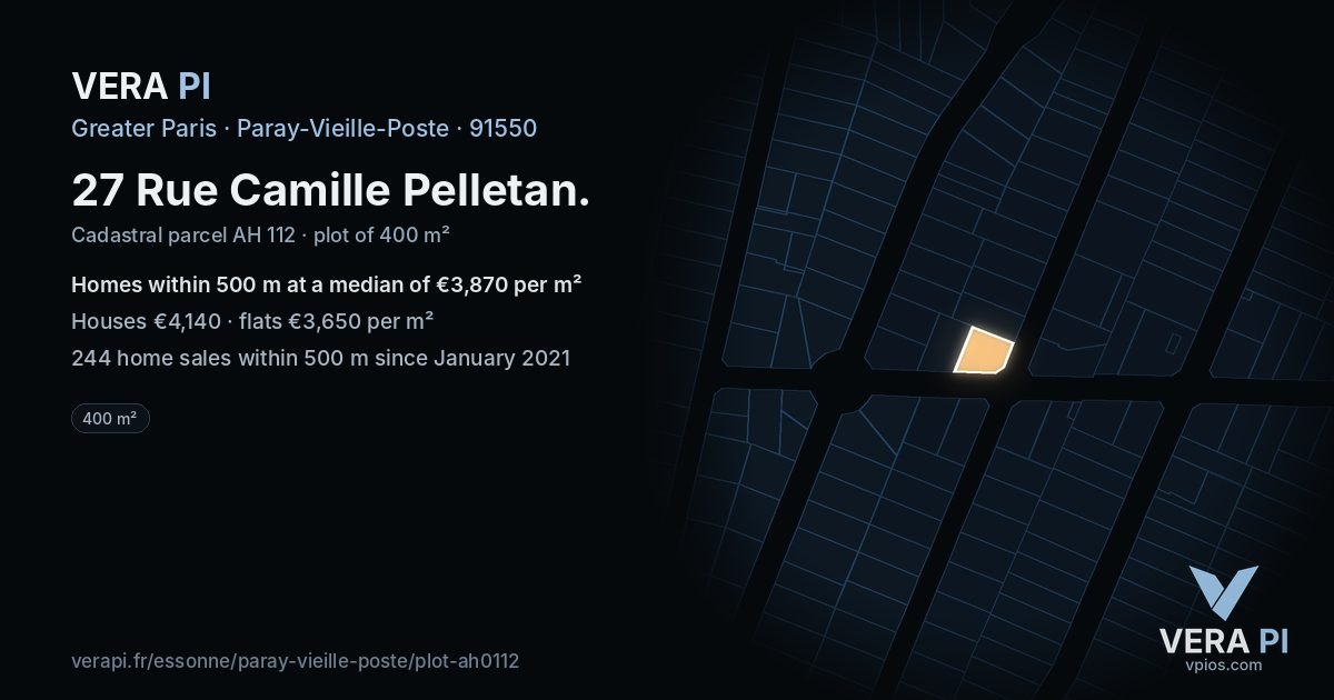 27 Rue Camille Pelletan, Paray-Vieille-Poste at night – the plot lit, the parcels around coloured by the prices near them