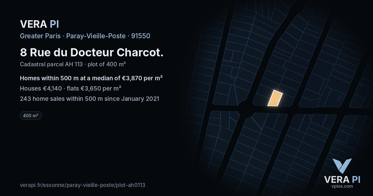 8 Rue du Docteur Charcot, Paray-Vieille-Poste at night – the plot lit, the parcels around coloured by the prices near them
