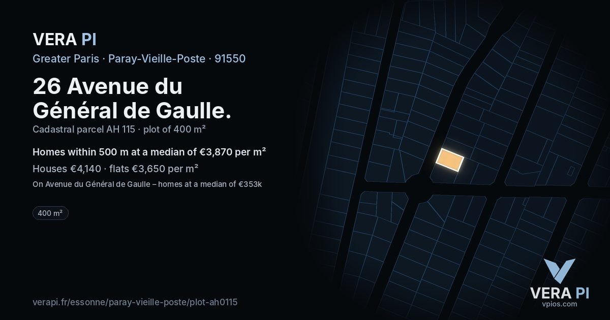 26 Avenue du Général de Gaulle, Paray-Vieille-Poste at night – the plot lit, the parcels around coloured by the prices near them