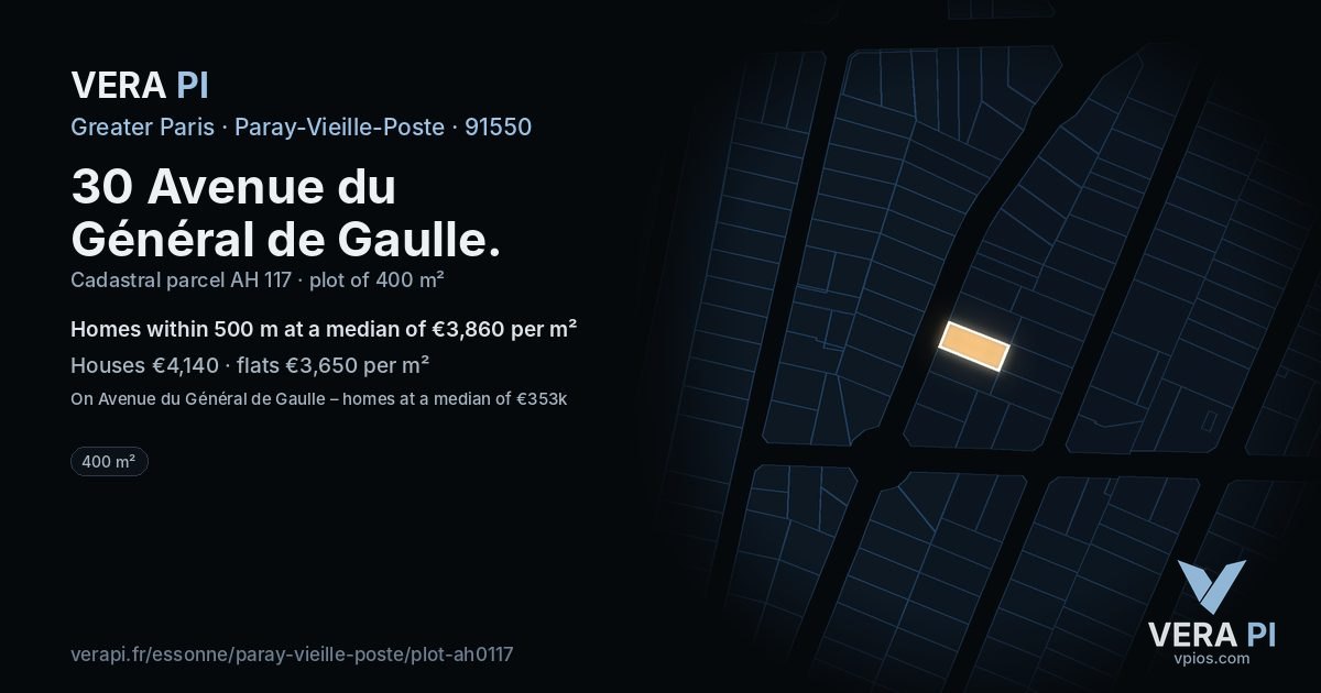 30 Avenue du Général de Gaulle, Paray-Vieille-Poste at night – the plot lit, the parcels around coloured by the prices near them