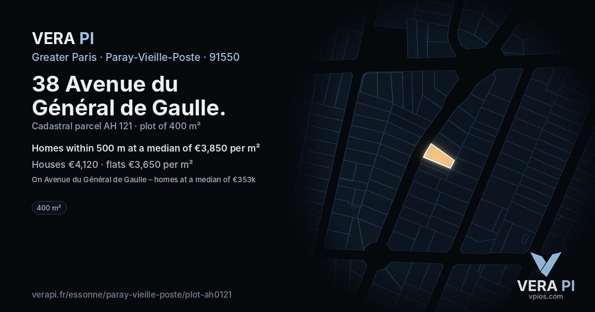 38 Avenue du Général de Gaulle, Paray-Vieille-Poste at night – the plot lit, the parcels around coloured by the prices near them