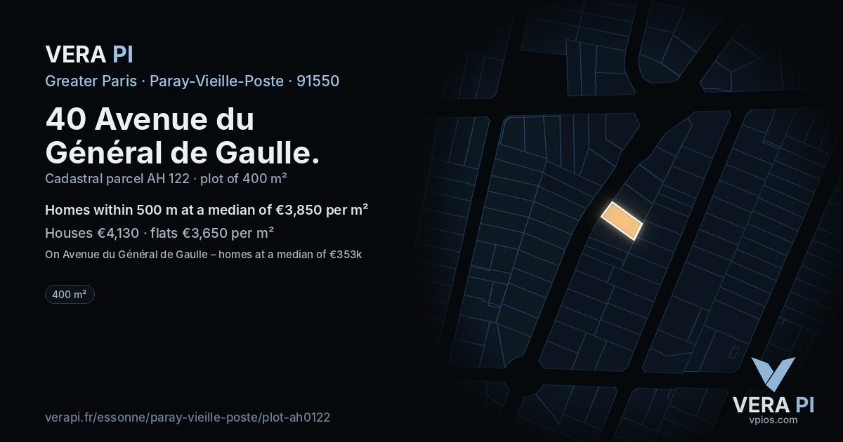 40 Avenue du Général de Gaulle, Paray-Vieille-Poste at night – the plot lit, the parcels around coloured by the prices near them