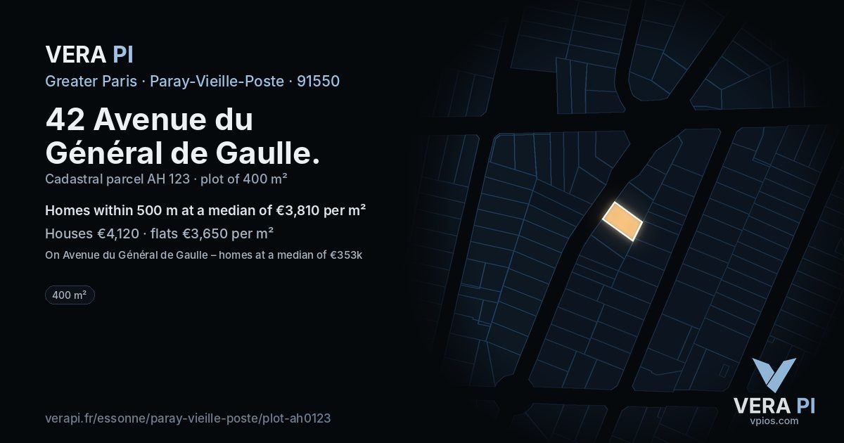 42 Avenue du Général de Gaulle, Paray-Vieille-Poste at night – the plot lit, the parcels around coloured by the prices near them