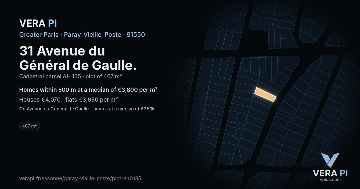 31 Avenue du Général de Gaulle, Paray-Vieille-Poste at night – the plot lit, the parcels around coloured by the prices near them