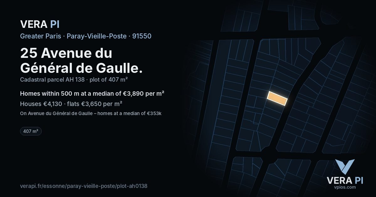25 Avenue du Général de Gaulle, Paray-Vieille-Poste at night – the plot lit, the parcels around coloured by the prices near them