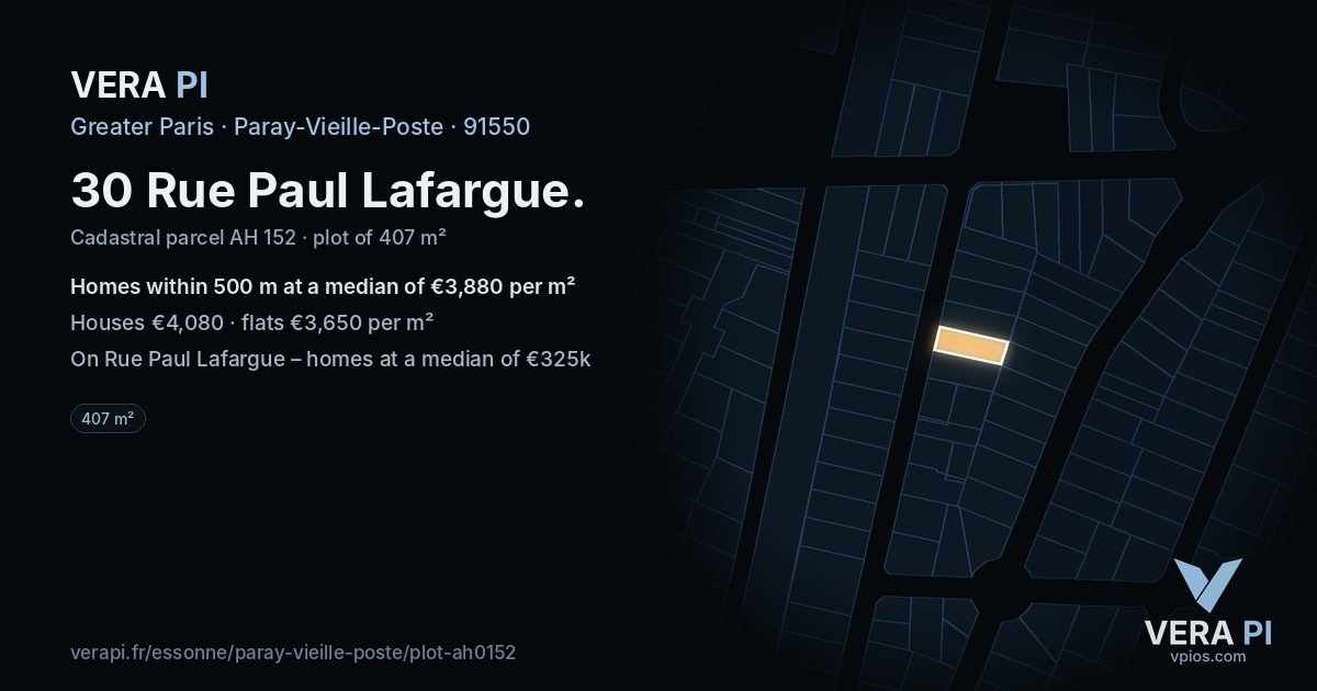 30 Rue Paul Lafargue, Paray-Vieille-Poste at night – the plot lit, the parcels around coloured by the prices near them