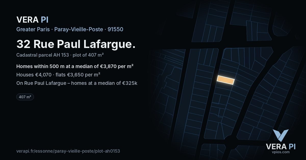 32 Rue Paul Lafargue, Paray-Vieille-Poste at night – the plot lit, the parcels around coloured by the prices near them