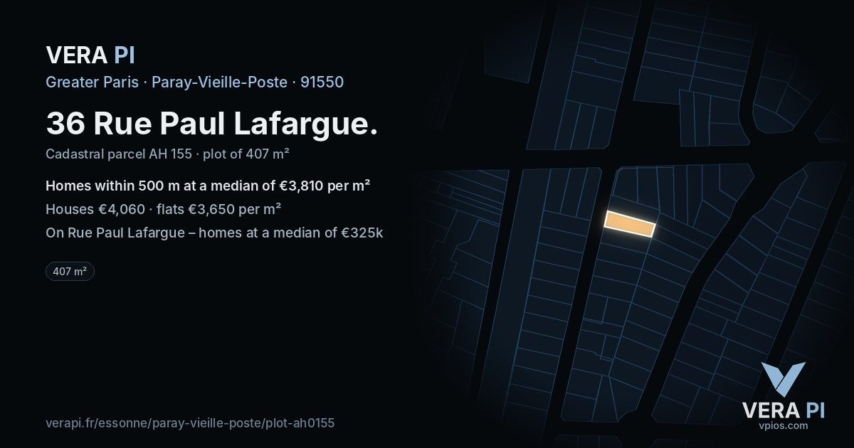36 Rue Paul Lafargue, Paray-Vieille-Poste at night – the plot lit, the parcels around coloured by the prices near them
