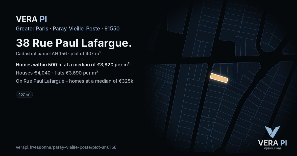 38 Rue Paul Lafargue, Paray-Vieille-Poste at night – the plot lit, the parcels around coloured by the prices near them