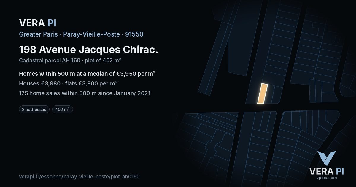 198 Avenue Jacques Chirac, Paray-Vieille-Poste at night – the plot lit, the parcels around coloured by the prices near them