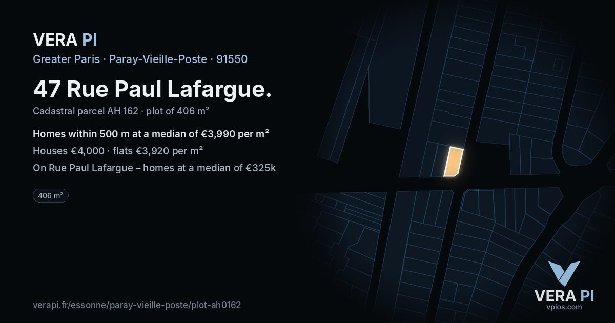 47 Rue Paul Lafargue, Paray-Vieille-Poste at night – the plot lit, the parcels around coloured by the prices near them