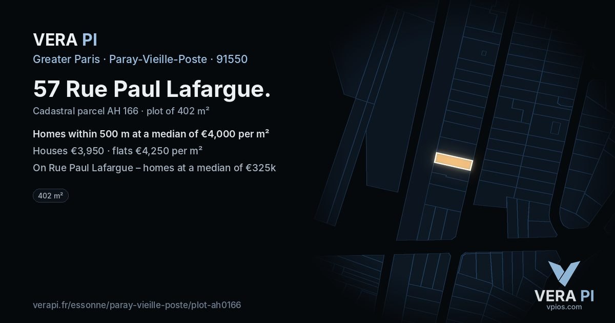 57 Rue Paul Lafargue, Paray-Vieille-Poste at night – the plot lit, the parcels around coloured by the prices near them