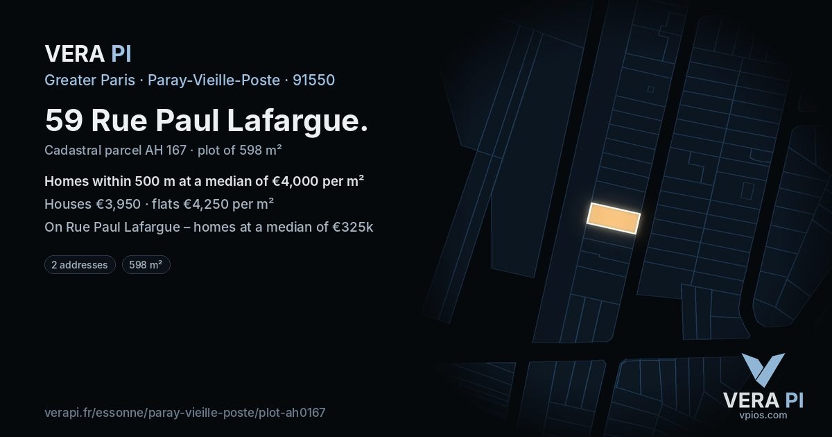 59 Rue Paul Lafargue, Paray-Vieille-Poste at night – the plot lit, the parcels around coloured by the prices near them