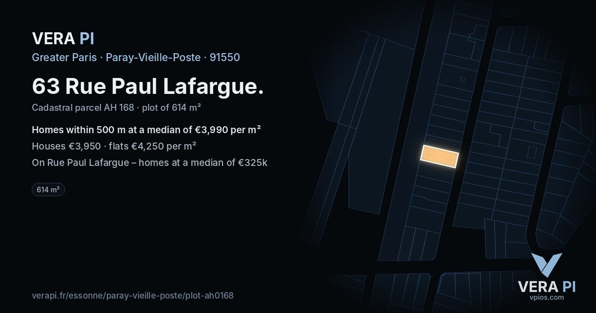 63 Rue Paul Lafargue, Paray-Vieille-Poste at night – the plot lit, the parcels around coloured by the prices near them