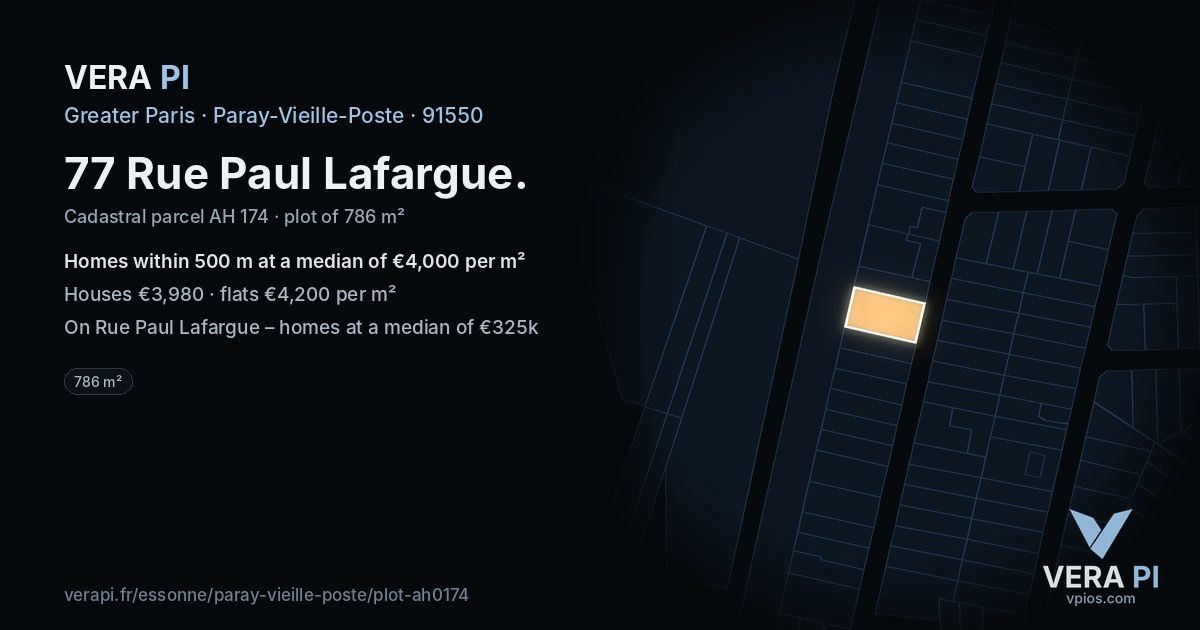 77 Rue Paul Lafargue, Paray-Vieille-Poste at night – the plot lit, the parcels around coloured by the prices near them