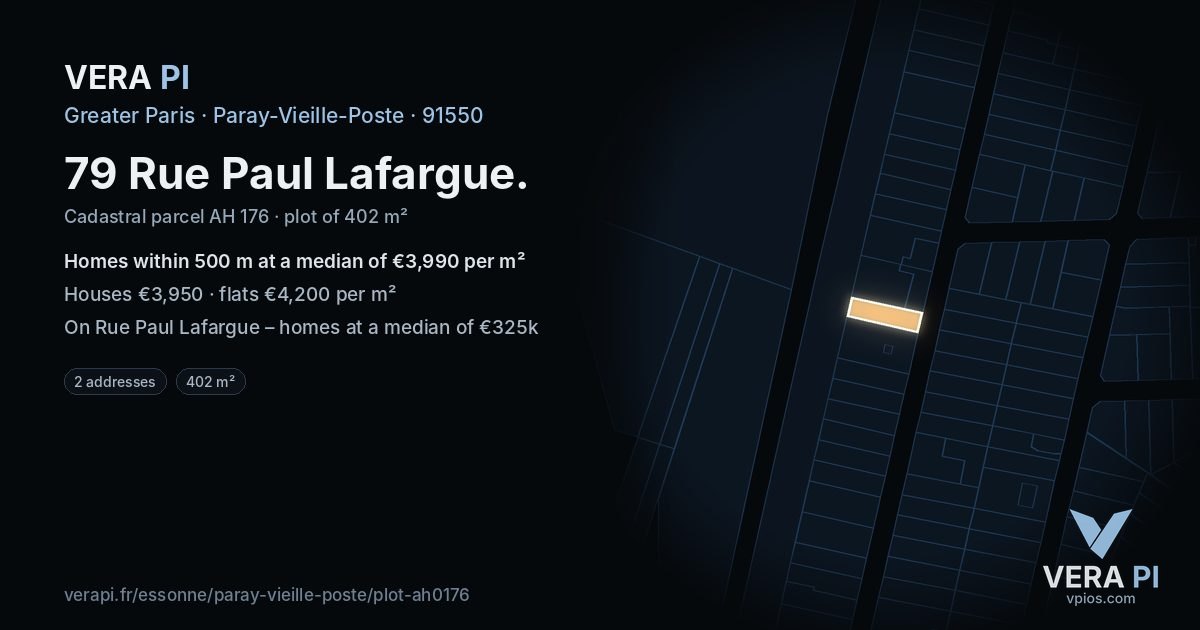 79 Rue Paul Lafargue, Paray-Vieille-Poste at night – the plot lit, the parcels around coloured by the prices near them