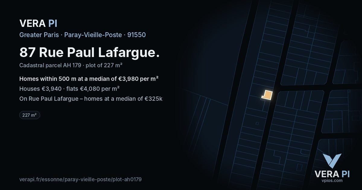 87 Rue Paul Lafargue, Paray-Vieille-Poste at night – the plot lit, the parcels around coloured by the prices near them
