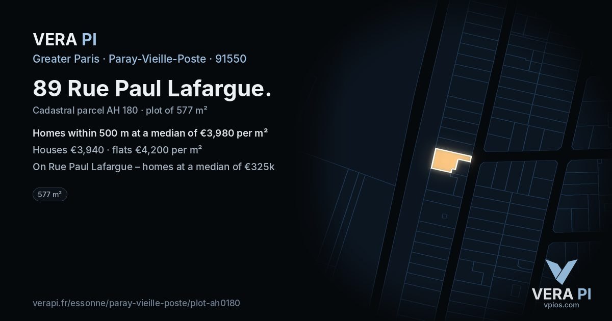 89 Rue Paul Lafargue, Paray-Vieille-Poste at night – the plot lit, the parcels around coloured by the prices near them