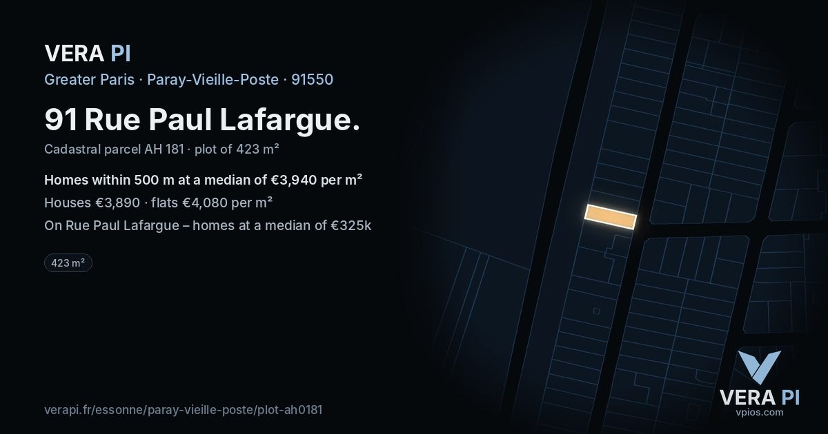 91 Rue Paul Lafargue, Paray-Vieille-Poste at night – the plot lit, the parcels around coloured by the prices near them