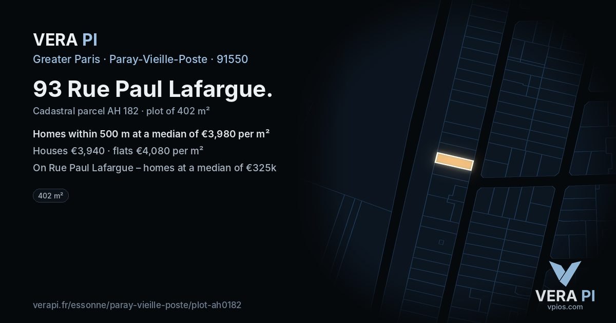 93 Rue Paul Lafargue, Paray-Vieille-Poste at night – the plot lit, the parcels around coloured by the prices near them