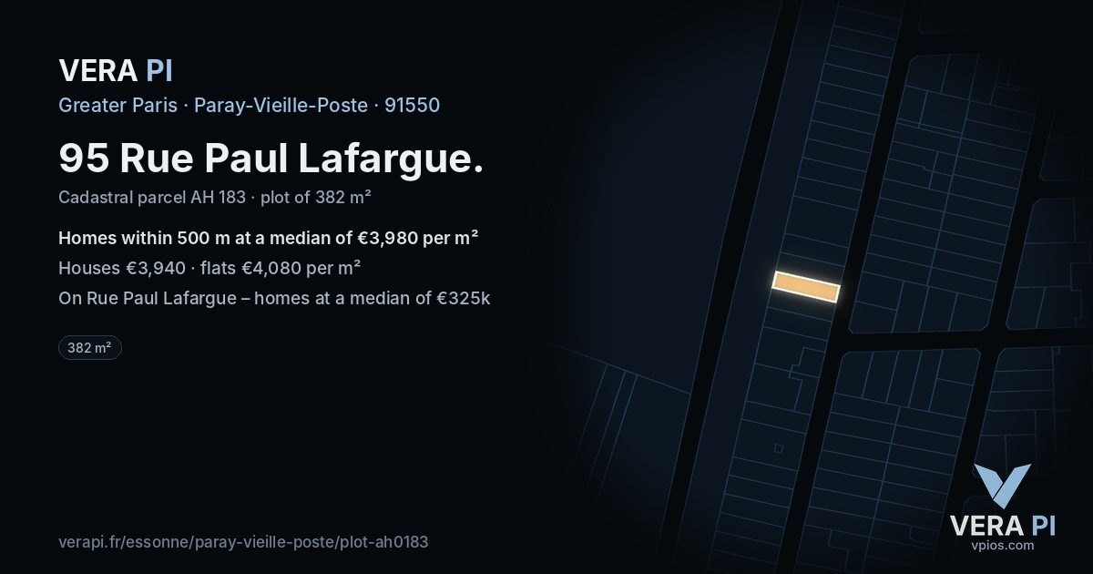 95 Rue Paul Lafargue, Paray-Vieille-Poste at night – the plot lit, the parcels around coloured by the prices near them