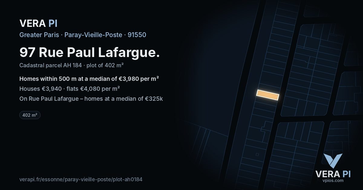 97 Rue Paul Lafargue, Paray-Vieille-Poste at night – the plot lit, the parcels around coloured by the prices near them