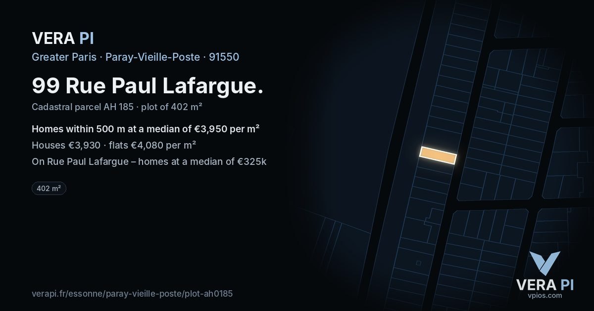 99 Rue Paul Lafargue, Paray-Vieille-Poste at night – the plot lit, the parcels around coloured by the prices near them