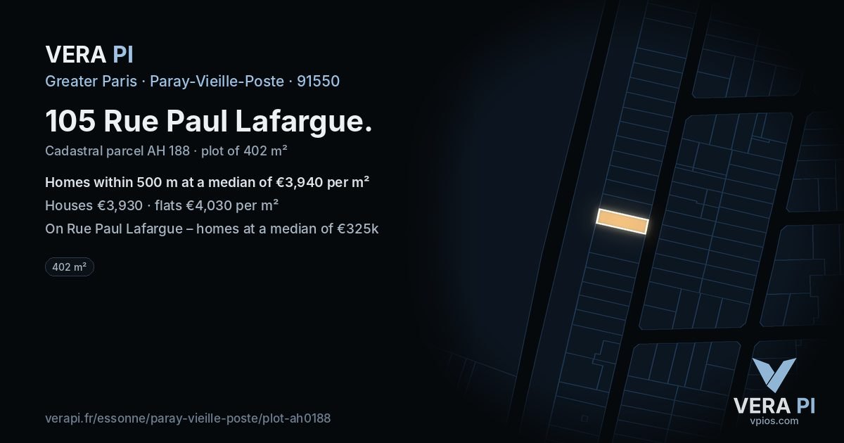 105 Rue Paul Lafargue, Paray-Vieille-Poste at night – the plot lit, the parcels around coloured by the prices near them
