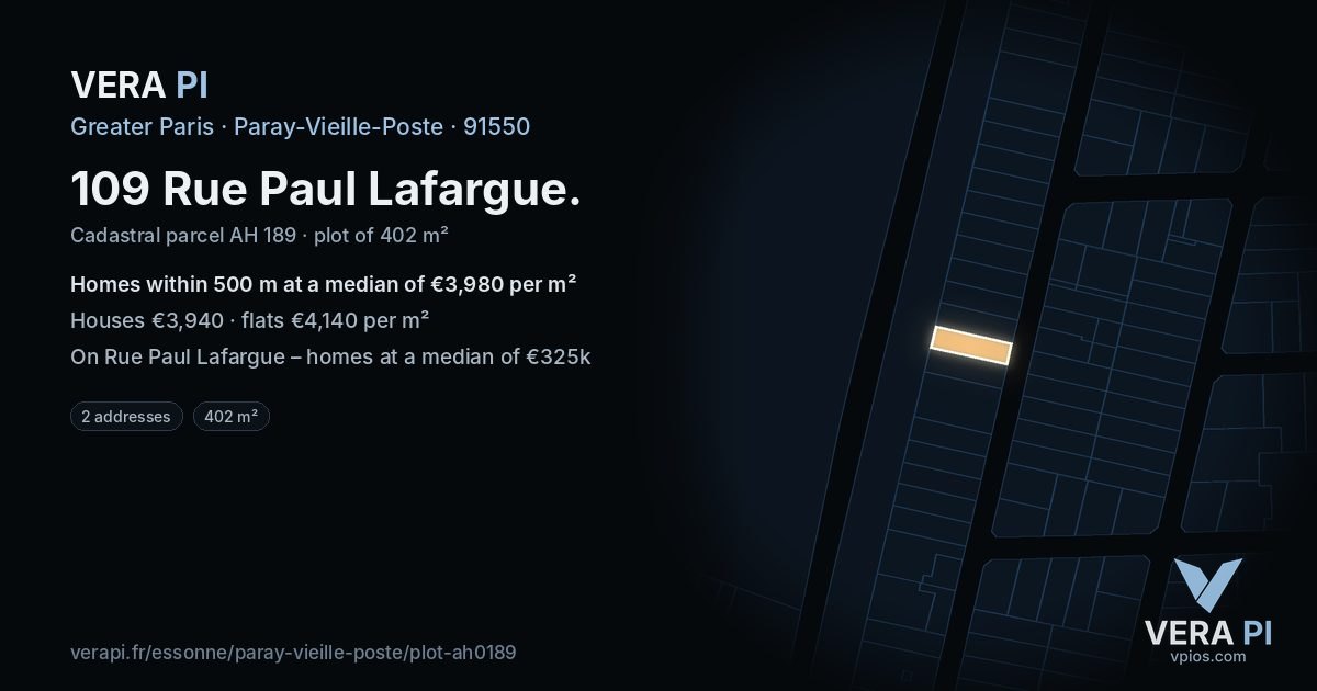 109 Rue Paul Lafargue, Paray-Vieille-Poste at night – the plot lit, the parcels around coloured by the prices near them