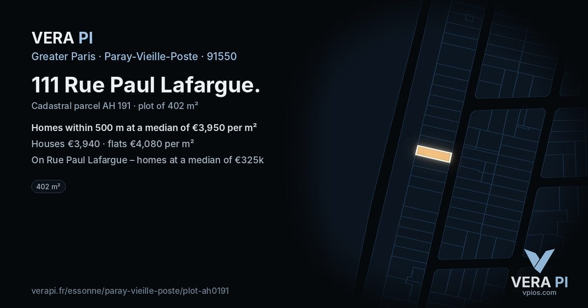 111 Rue Paul Lafargue, Paray-Vieille-Poste at night – the plot lit, the parcels around coloured by the prices near them