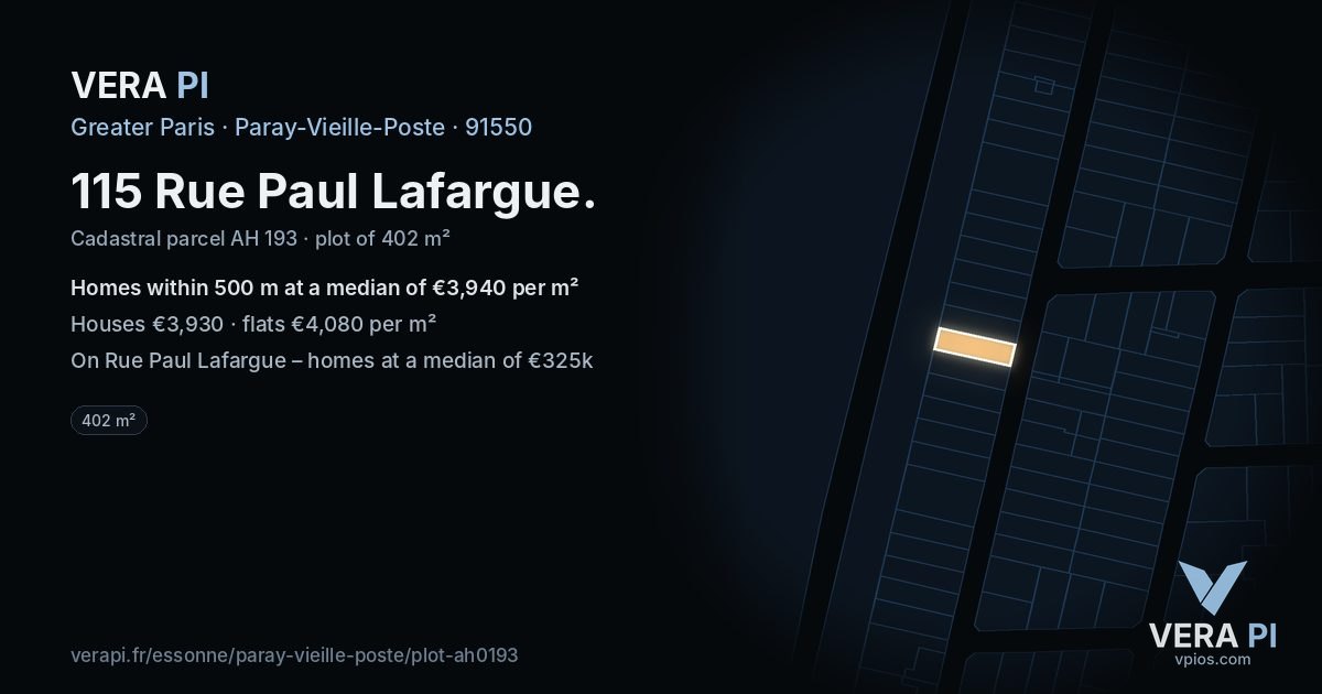 115 Rue Paul Lafargue, Paray-Vieille-Poste at night – the plot lit, the parcels around coloured by the prices near them