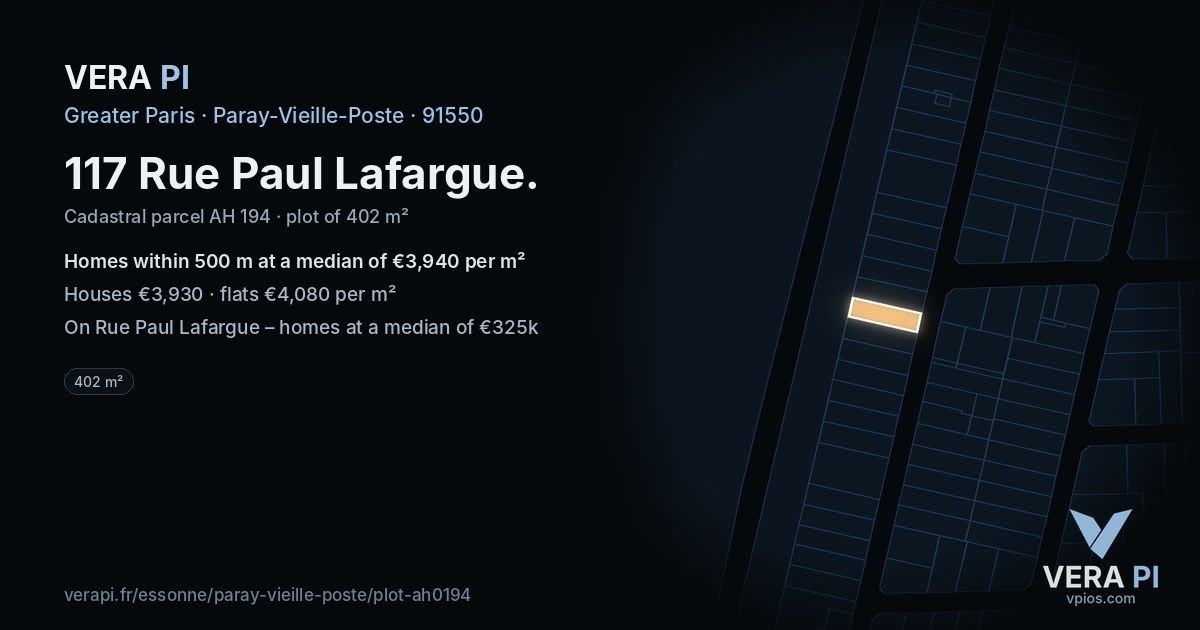 117 Rue Paul Lafargue, Paray-Vieille-Poste at night – the plot lit, the parcels around coloured by the prices near them