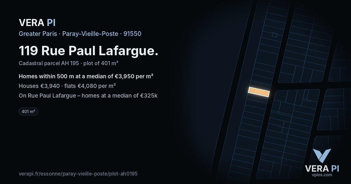 119 Rue Paul Lafargue, Paray-Vieille-Poste at night – the plot lit, the parcels around coloured by the prices near them