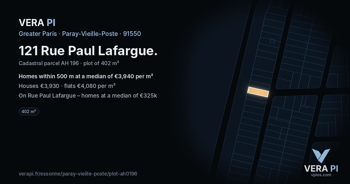 121 Rue Paul Lafargue, Paray-Vieille-Poste at night – the plot lit, the parcels around coloured by the prices near them