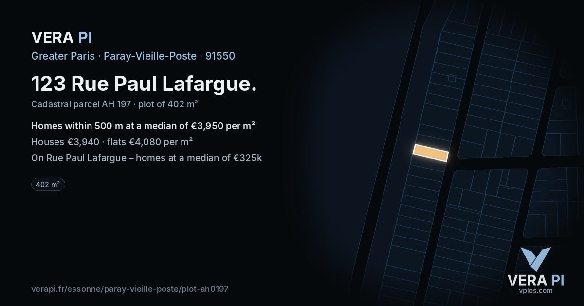 123 Rue Paul Lafargue, Paray-Vieille-Poste at night – the plot lit, the parcels around coloured by the prices near them