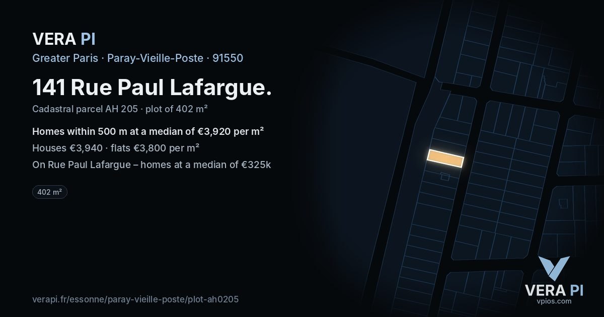 141 Rue Paul Lafargue, Paray-Vieille-Poste at night – the plot lit, the parcels around coloured by the prices near them