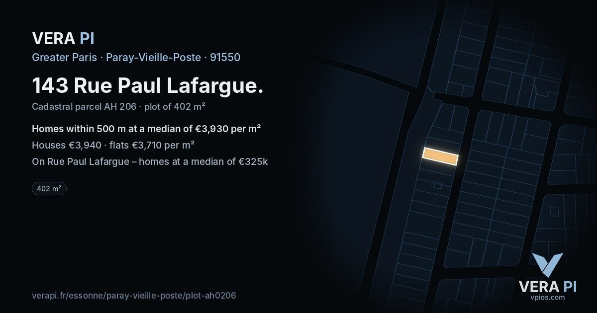 143 Rue Paul Lafargue, Paray-Vieille-Poste at night – the plot lit, the parcels around coloured by the prices near them