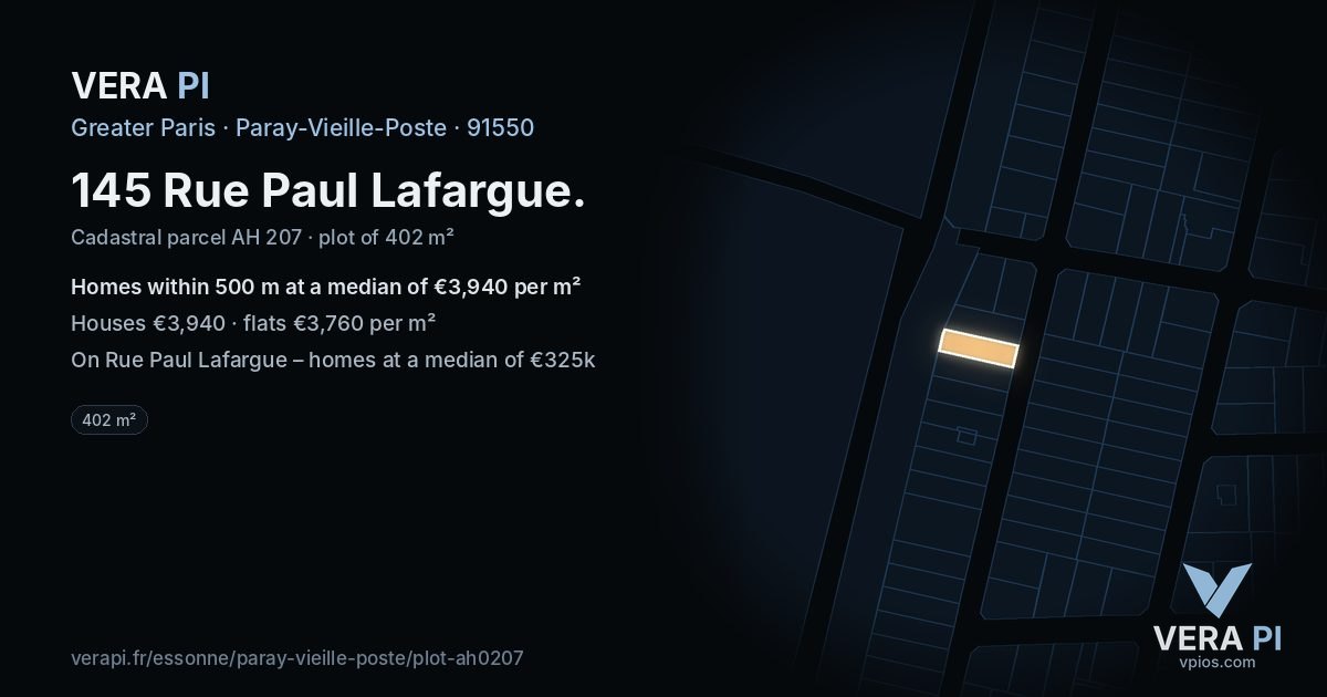 145 Rue Paul Lafargue, Paray-Vieille-Poste at night – the plot lit, the parcels around coloured by the prices near them