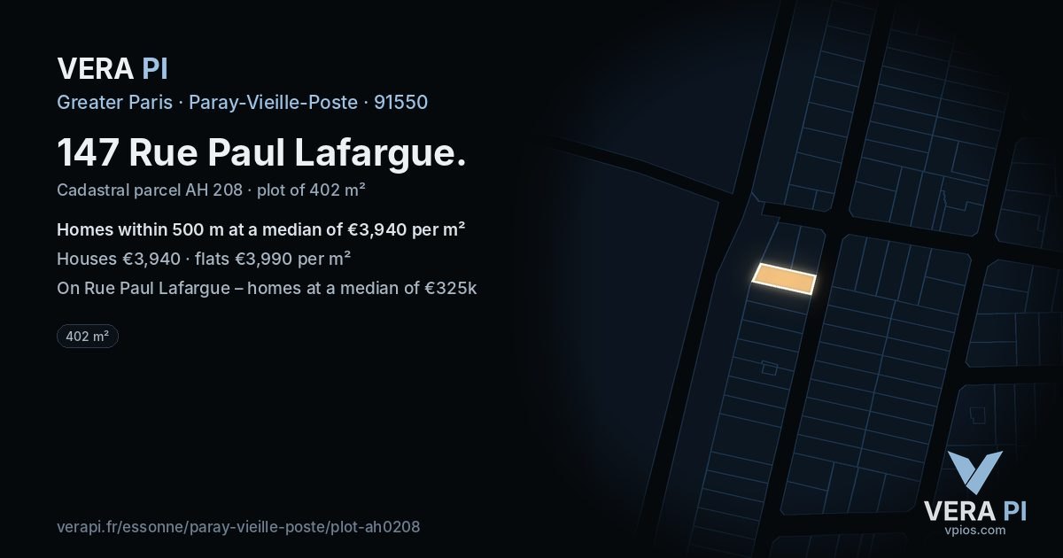 147 Rue Paul Lafargue, Paray-Vieille-Poste at night – the plot lit, the parcels around coloured by the prices near them