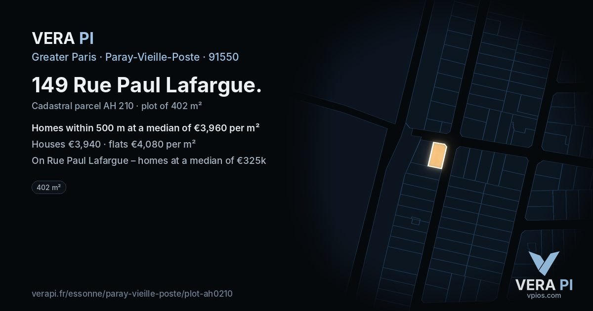 149 Rue Paul Lafargue, Paray-Vieille-Poste at night – the plot lit, the parcels around coloured by the prices near them