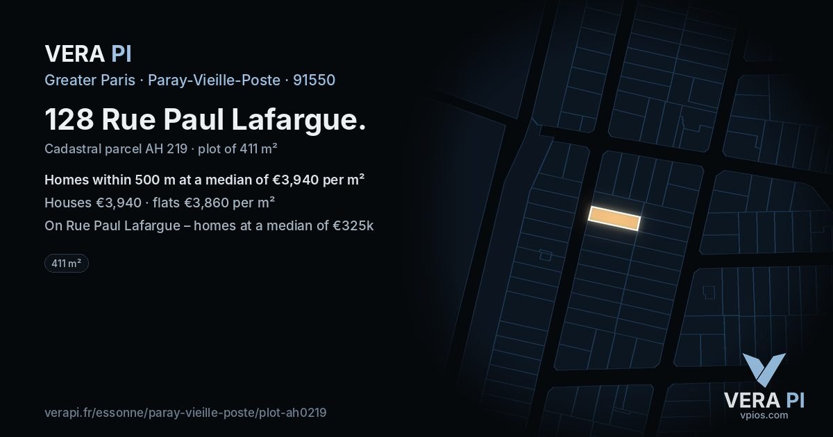 128 Rue Paul Lafargue, Paray-Vieille-Poste at night – the plot lit, the parcels around coloured by the prices near them