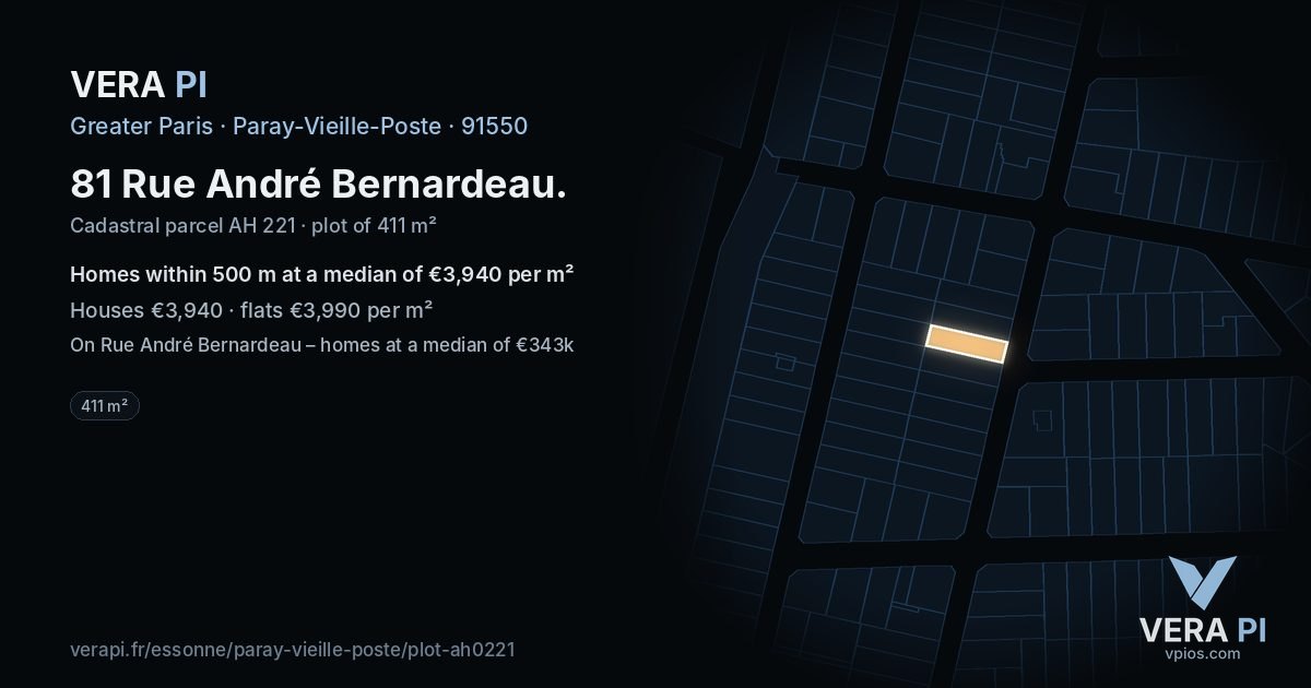 81 Rue André Bernardeau, Paray-Vieille-Poste at night – the plot lit, the parcels around coloured by the prices near them