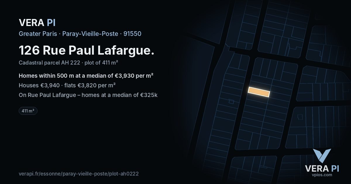 126 Rue Paul Lafargue, Paray-Vieille-Poste at night – the plot lit, the parcels around coloured by the prices near them