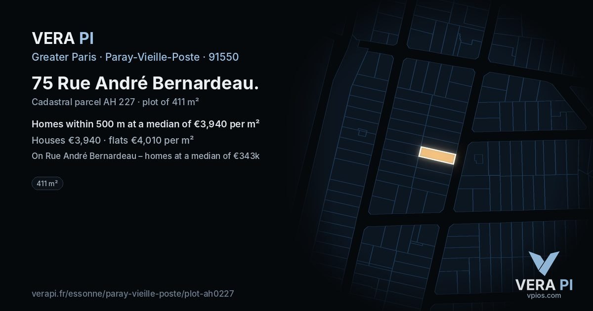 75 Rue André Bernardeau, Paray-Vieille-Poste at night – the plot lit, the parcels around coloured by the prices near them