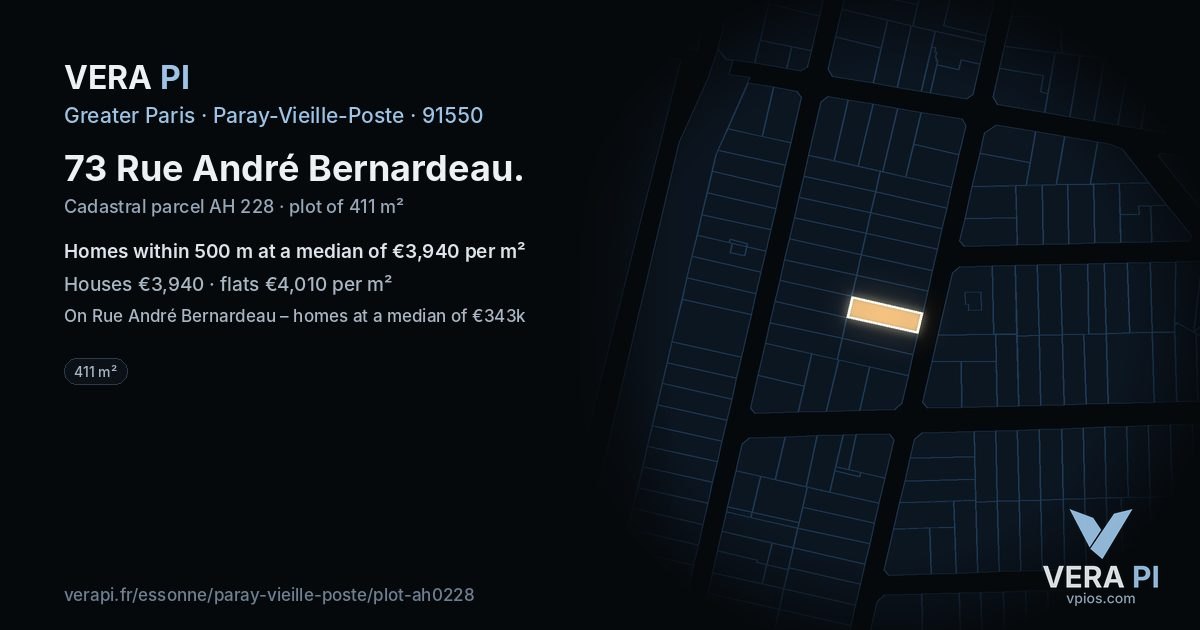 73 Rue André Bernardeau, Paray-Vieille-Poste at night – the plot lit, the parcels around coloured by the prices near them